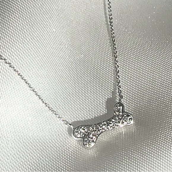 Rare Sydney Evan 14k White Gold Pave Diamond Dog Bone Necklace - Picture 7 of 9